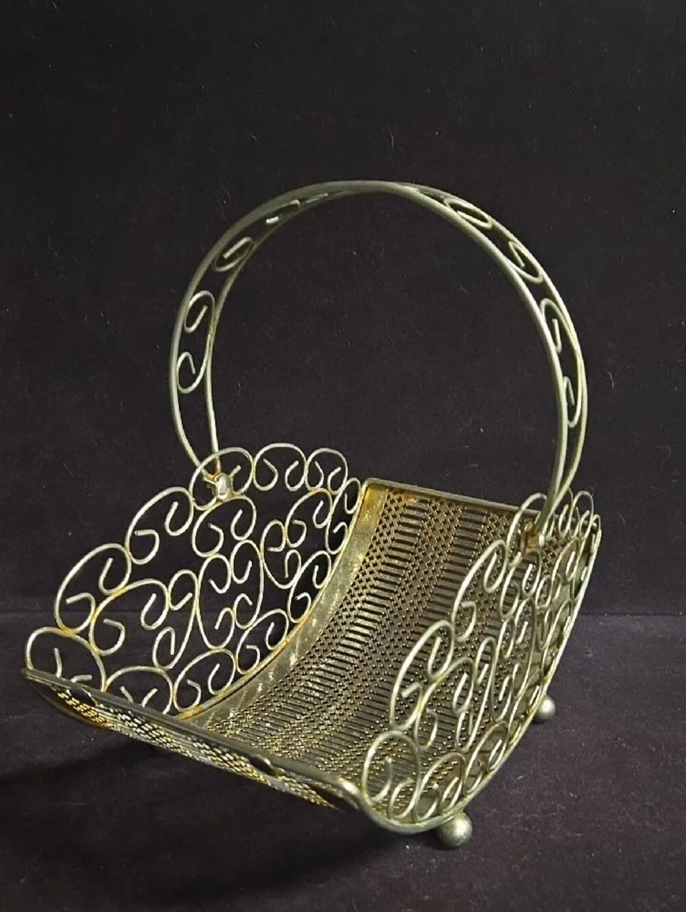 Ornate Scrollwork Metal Basket - Silver Decorative Home Accent